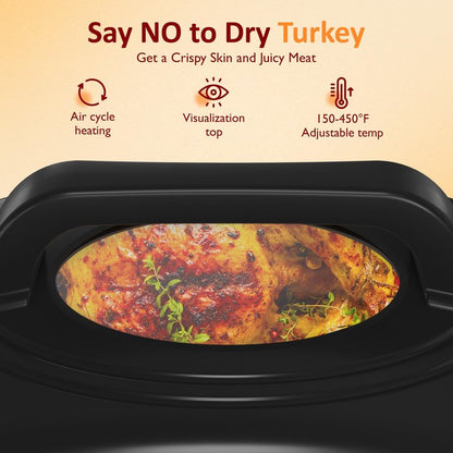 Sunvivi Electric Roaster Oven,28 Quart Roasting Oven with Self-Basting Lid Removable Pan,Turkey Roaster Oven with 150 to 450F Temperature Control Cool-Touch Handles, Black