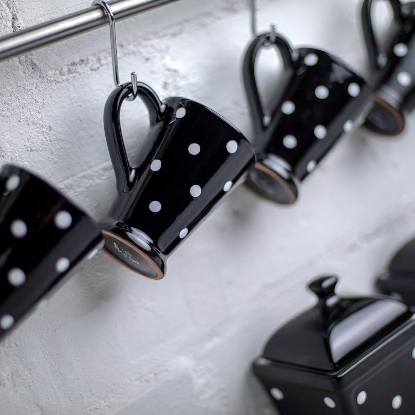 City to Cottage Handmade Black and White Polka Dot Ceramic Coffee Mug, 7 oz / 200ml, Unique Design