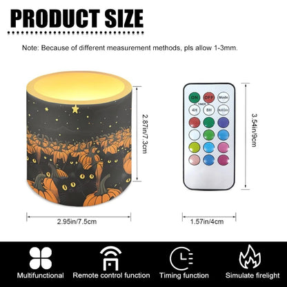Merkmak Trick or Treat Day Flameless Candles with 18-Key Remote Battery Operated Candles with Timer, Pumpkin Black Cat Print LED Pillar Tea Lights for Halloween Party Home Decoration