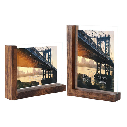 Lavezee 5x7 Picture Frames Set of 2, Double Sided Frame Display Holder with Rustic L Shaped Horizontal Vertical Stand for 5 by 7 Photo, Desktop or Tabletop Decor