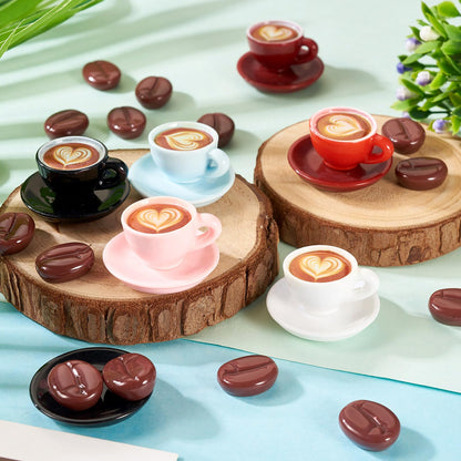 Cheriswelry 84Pcs Miniature Coffee Mugs Resin Coffee Beans Cups Miniature Ornaments Food Kitchen Dollhouse Accessories 15-30mm for Micro Landscape Play Party Garden Decorations