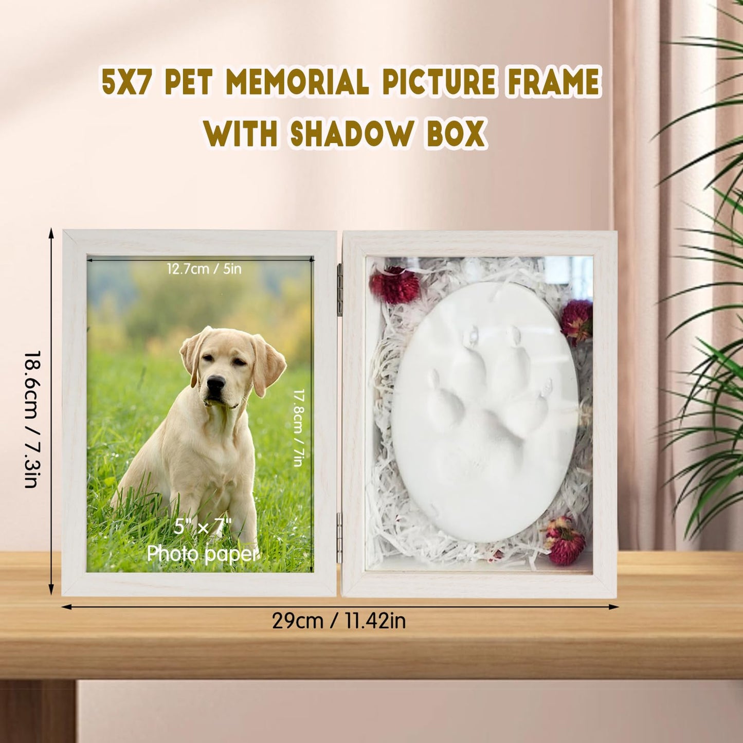 5x7 Pets Memorial Shadow Box Frame Dogs Memorial Picture Frame for Pets Paw Print Display Keepsake, Pet Memorial Keepsake Frames for Cats Dogs Pawprints, Memorial Sympathy Gifts for Loss of Dog Cat