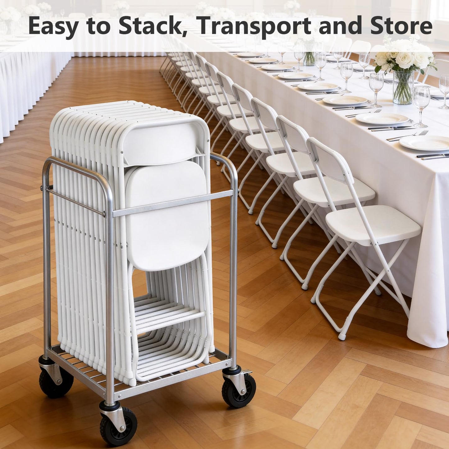 MAKE CHANGES Folding Chairs 16 Pack, Plastic Folding Chairs for Outside, Heavy Duty Foldable Chairs, Sturdy Metal Folding Chairs, 350 lbs Capacity, for Patio, Garden, Camping, White