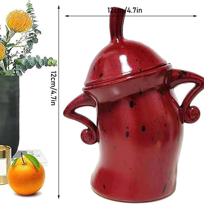 Ylapagne Canister with Attitude, Creative Forked Waist Jars with Lids, Retro Spotted Cup Food Cans Kitchen Storage Jars Airtight Canister for Tea Pot Desktop Cup Ornament(Red)