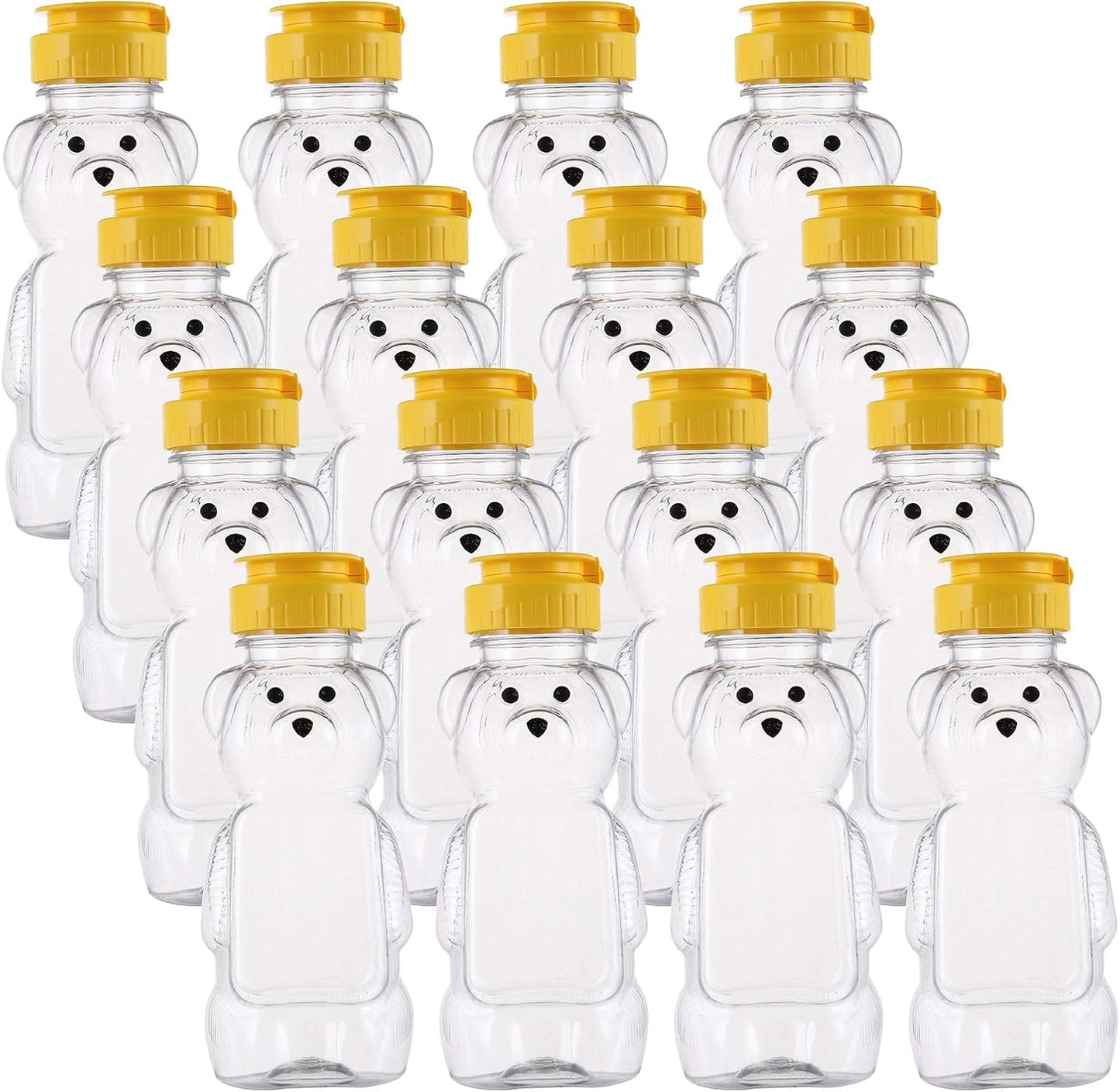 16 Pack 8 Oz Bekith Fluid Plastic Bear Honey Bottle Jars, Honey Squeeze Bottle Empty with Flip-top Lid for Storing