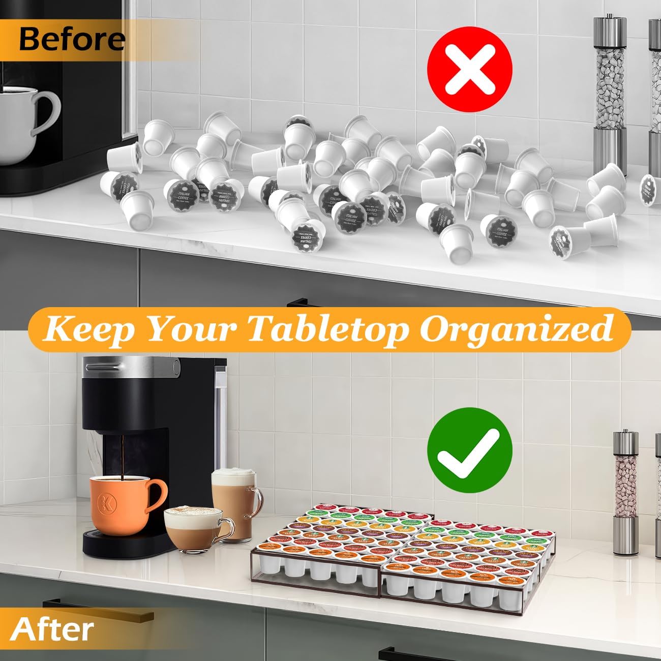 Expandable Coffee Pod Holder Drawer, Compatible with Keurig K-Cup, Holds 35-70 Pods, Organizer for Kitchen, Bronze