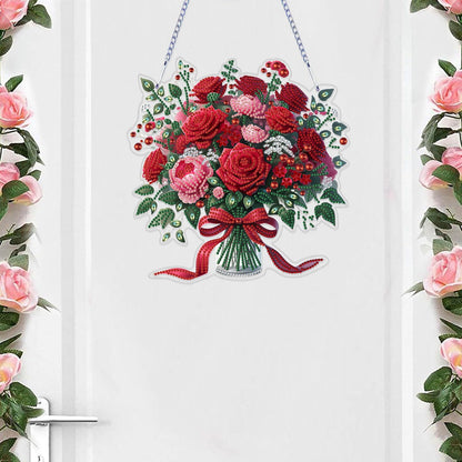 VODAPYC Mother's/Valentine's Day Rose Diamond Art Hanging Kits for Adults, DIY Acrylic Double Sided Special Shaped Diamonds Art Window Pendant Ornament(Red Rose Flower)