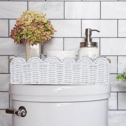 CubesLand Scalloped Edge Toilet Paper Storage Basket - Cozy Home Decor | White with 2 Wooden Handles