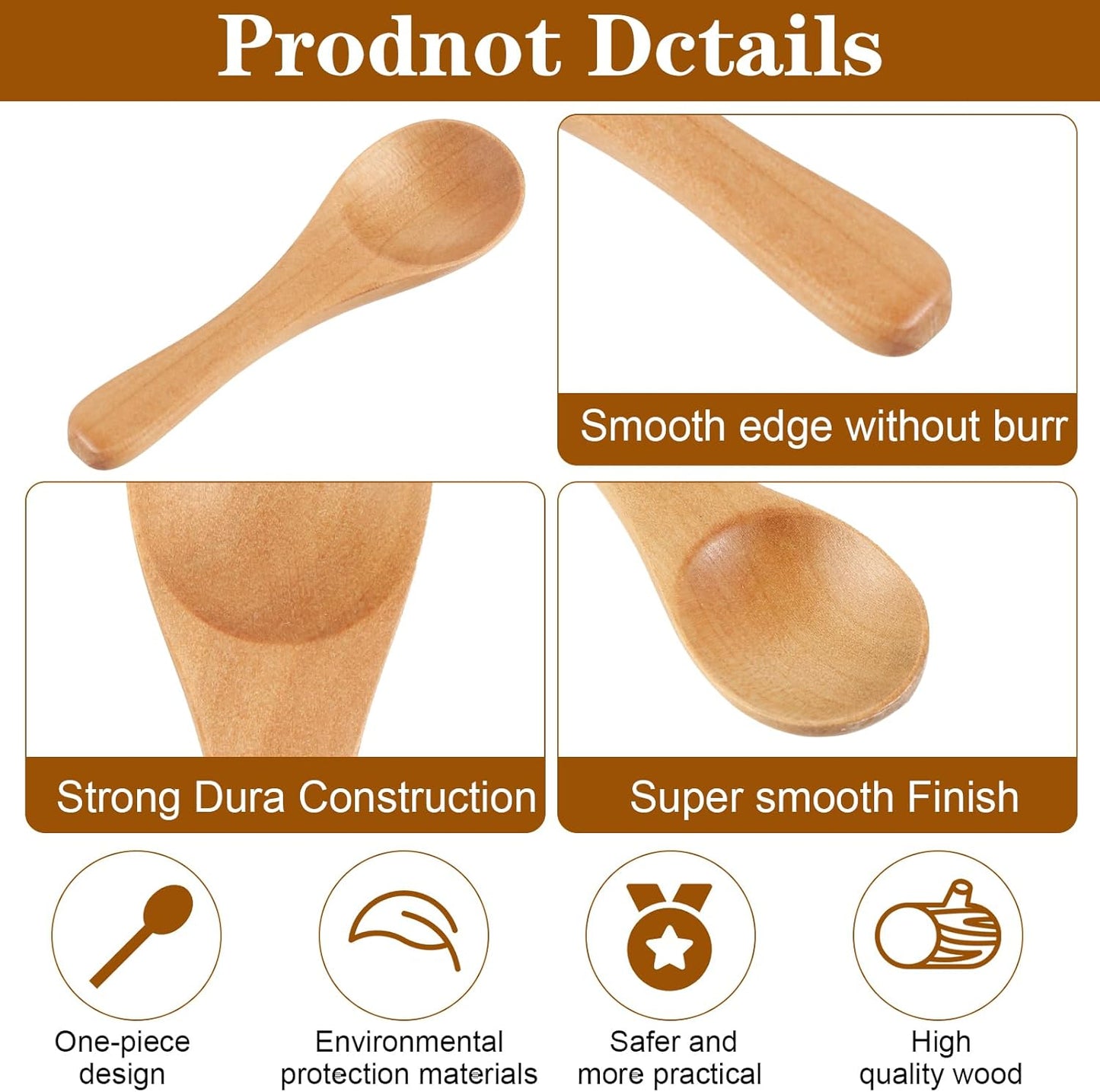 6 Pcs Small Wooden Spoons, 3.7 Inch Tiny Spoons for Spices, Mini Wooden Condiment Spoons for Sauces, Salt, Sugar