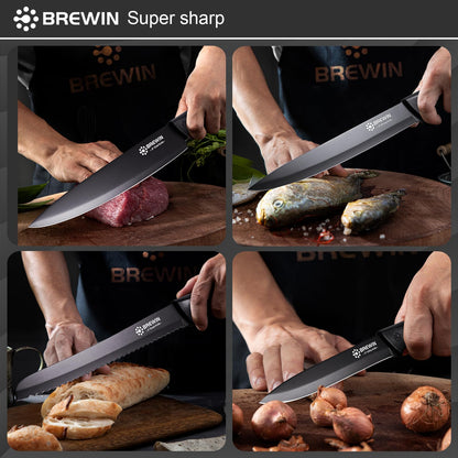Knife Set, Brewin Kitchen Knife Set, Knives Set for Kitchen, Universal Knife Block, Utility Knife Block Set, New Home Essentials, Apartment Essentials, Dishwasher Safe