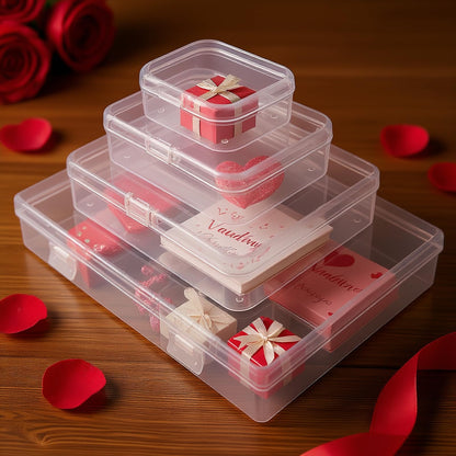 Goodma 24 Pieces Mixed Sizes Rectangular Empty Mini Clear Plastic Organizer Storage Box Containers with Hinged Lids for Small Items and Other Craft Projects