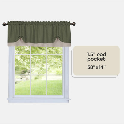 Soft Window Darcy Curtain Valance, Green & Camel, 58 Inch Width, 14 Inch Length, Light Filtering for Kitchen