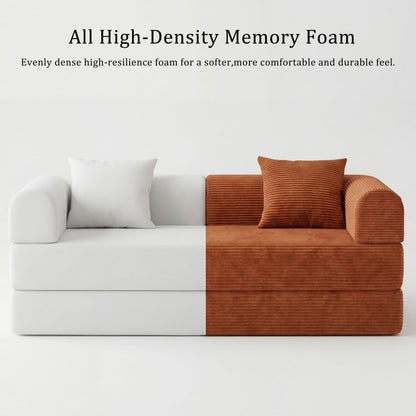HouseMila 59" Boneless Couch,4-in-1 Futon Sofa Bed Modular Loveseat Sleeper Folding Compressed Couch with Pillows,No Assembly Required Convertible Sofa Bed for Living Room Bedroom Guest Room,Orange