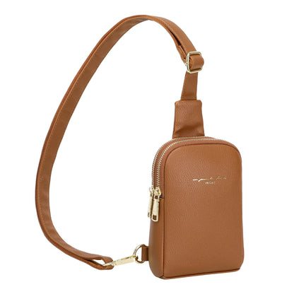 INICAT Travel Small Sling Bag Leather Crossbody Bags for Women Fanny Packs Cross Body Bag for Woman Cross Body Purses(Brown)