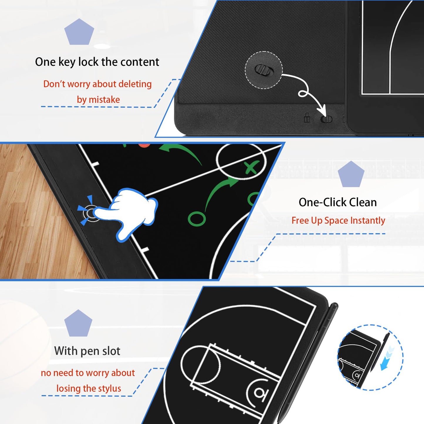 Electronic 16 inch Basketball Coaching Boards, Portable Erasable Pro Strategy Board for Training Teaching Competition Command,Tactical Drawing Tablet Coach Gifts (16 inch Basketball)