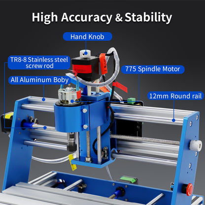 WolfPawn 3018 CNC Machine All-Metal CNC Router Machine, with Offline Controller/Emergency-Stop 3 Axis Plastic Acrylic PCB PVC Wood Carving Milling Engraving Machine, XYZ Working Area 300x180x60mm