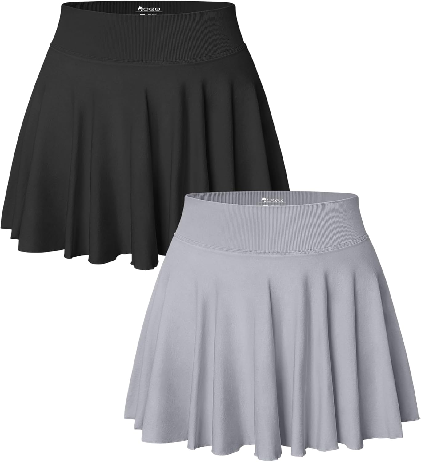 OQQ Women 2 Piece Skirts 2 in 1 Flowy Basic Versatile Stretchy Flared Casual Mini Skirts