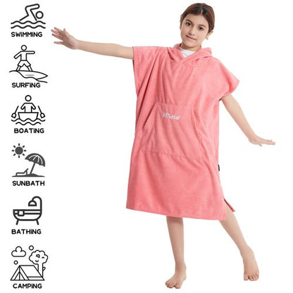 Hiturbo Kids Changing Towel Poncho: Quick Dry Absorbent Bath Towels Hoodie - Microfiber Swim Surf Poncho for Beach Pool Swimming Surfing - Pink