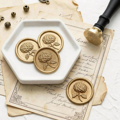 UNIQOOO 3D Embossed Relief Hydrangea Flowers Wax Seal Stamp with Wooden Handle, Floral Botanical Theme Vintage Brass Stamp for Wedding Invitation, DIY, Gift Wrap, Envelopes, Christmas Card