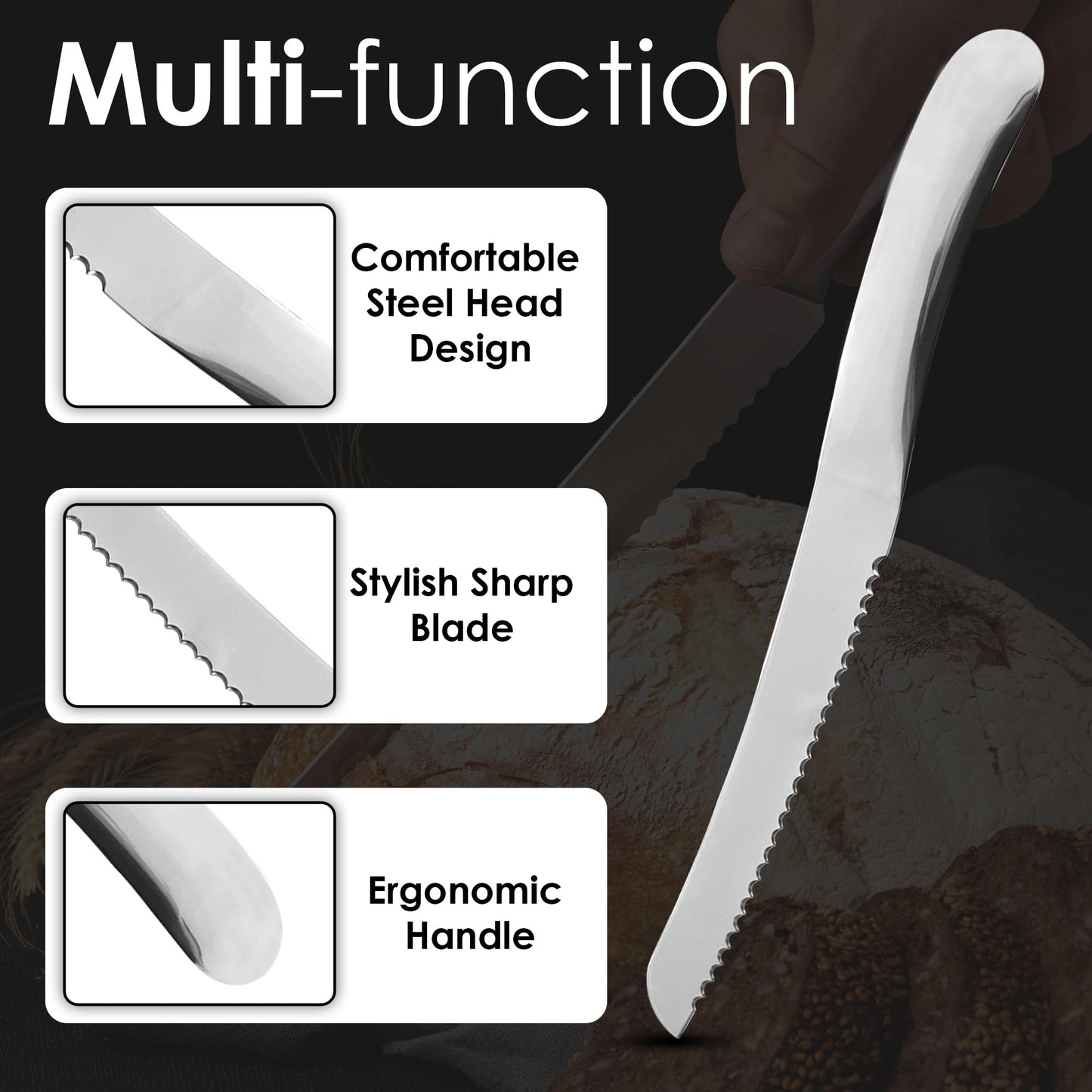 Stainless Steel Bread Knife – Serrated Knife for Homemade Bread, Sourdough & Baguettes | Precision Cutter for Even Slices