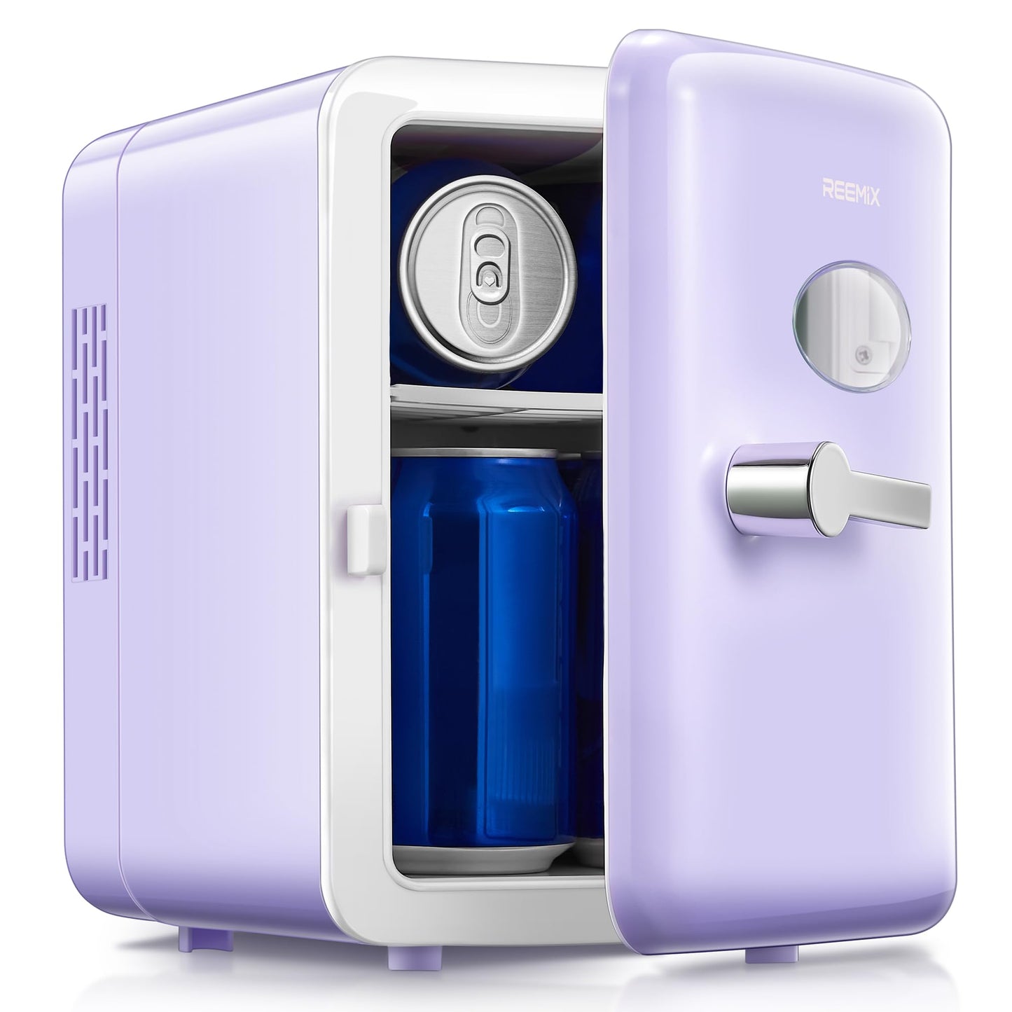 Mini Fridge With Handle, Small Fridge Rapid Cooling 4 Liter/6 Cans Skincare Fridge, Cooler and Warmer Refrigerators for Bedroom, Cosmetics, Office and Car (Retro, Purple)