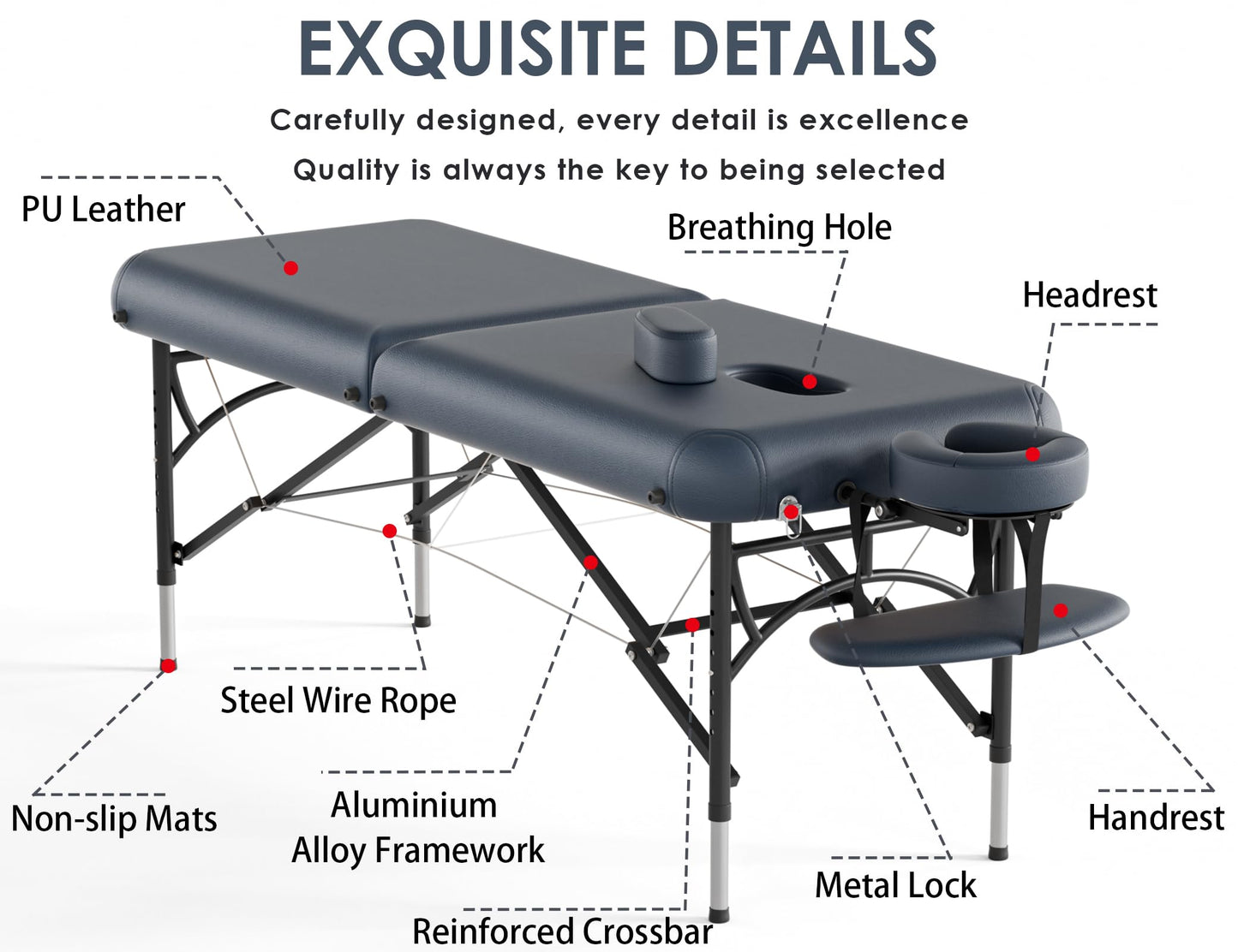 CLORIS 84" Professional Massage Table Portable 2 Folding Lightweight Facial Salon Spa Tattoo Bed Height Adjustable with Carrying Bag & Aluminium Leg Hold Up to 1100LBS Blue