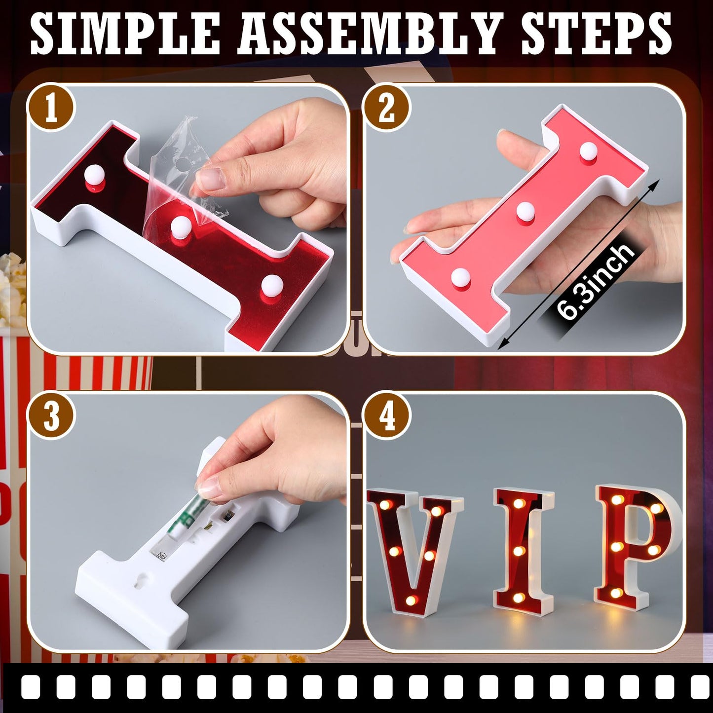 Aurelema VIP 6.3" Light up Letters Sign Party Decorations Battery Powered Marquee Lighted Sign LED Alphabet Letter Lights for Night Party Birthday Home Tabletop Decor Supplies