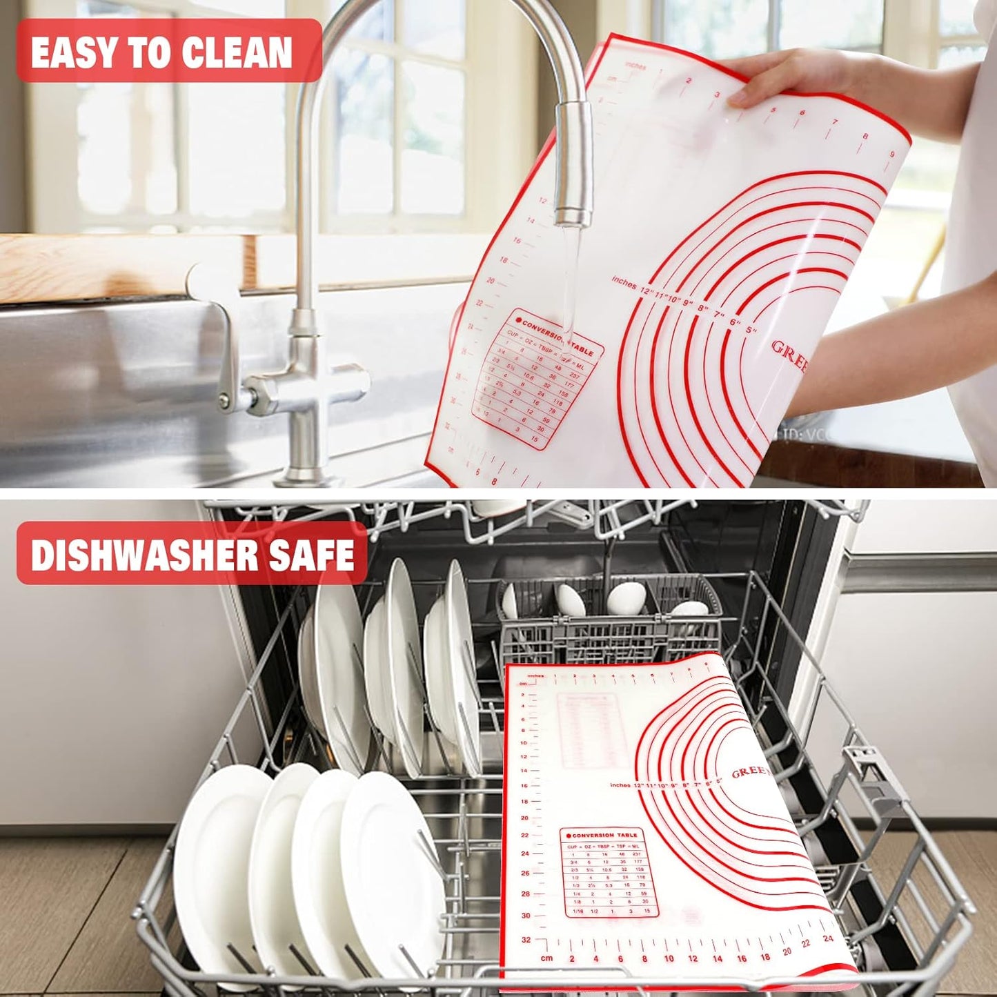 Extra Large Silicone Pastry Mat, Extra Thick Non-Stick Baking Mat for Dough Rolling, Red