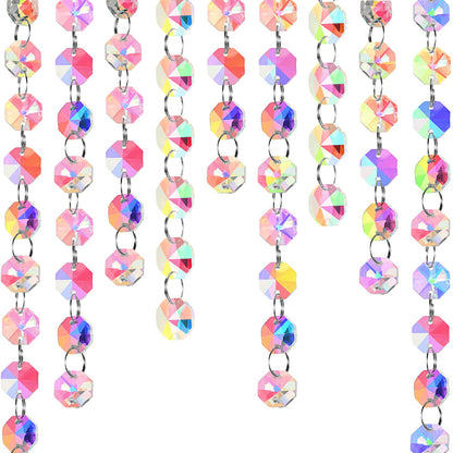 Blushtier Crystal Garlands Acrylic Octagon Bead Strands 14mm Iridescent Clear Diamond Hanging Chandelier Chain Ornament String for Wedding Manzanita Centerpiece Holiday Party(33 ft)