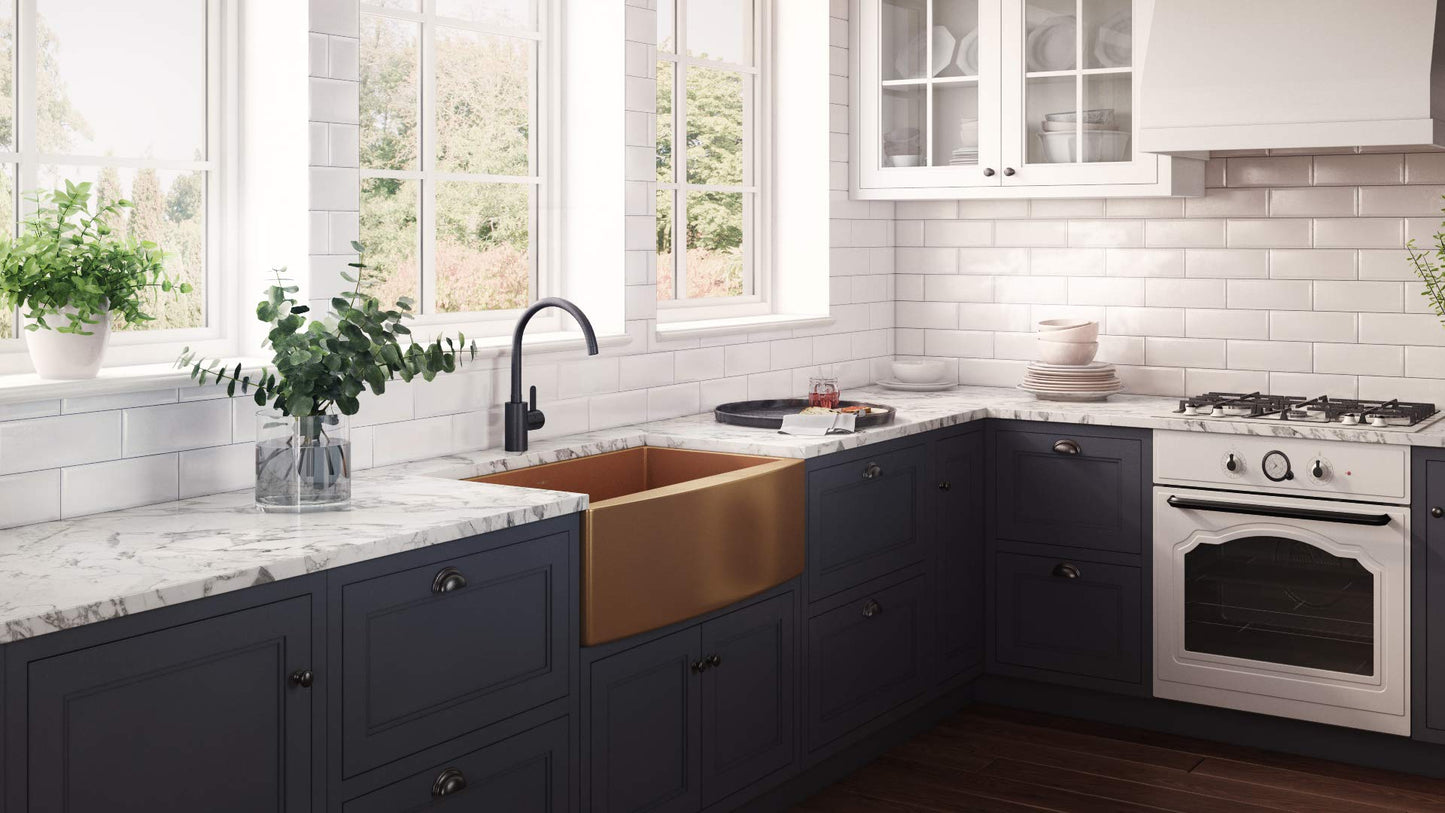 Ruvati Copper Tone 33-inch Apron-Front Farmhouse Kitchen Sink - Matte Bronze Stainless Steel Single Bowl - RVH9733CP