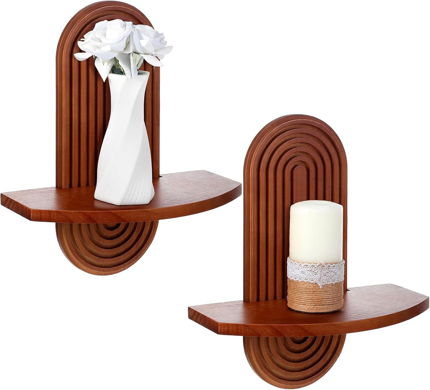 2 2 Suzile Pcs Arched Boho Wooden Wall Shelves Mid Century Shelves Walnut Holders Hanging Wood Wall Mount Rainbow Shelf