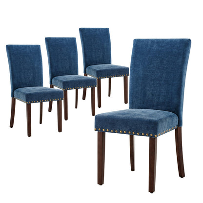 COLAMY Upholstered Parsons Dining Chairs Set of 4, Fabric Dining Room Kitchen Side Chair with Nailhead Trim and Wood Legs - Dark Blue