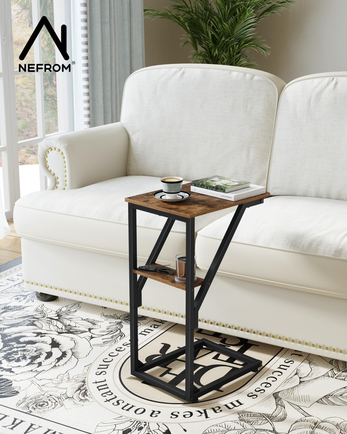 NEFROM Set 2, ET-D-BR2 C-Shaped End Tables, Sofa TV Trays of Small Couch Side Table for Living Room, Bedroom, Bedside