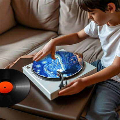 Qehuruxo Oil Painting Turntable Platter Mat Rubber Slipmat Record Player mat 12-inch Turntable Rubber Mat Silicone Design for Universal to All LP Vinyl Record Players (Black)