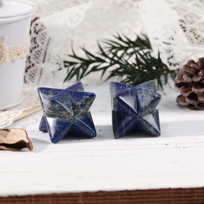 Loveliome Merkaba Star Crystal 1 Inch - Natural Gemstone Sacred Geometry, Hand Carved Six-Pointed Star Spiritual Gift for Meditation,Natural Lapis Lazuli