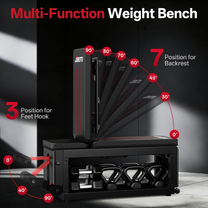 JOROTO 5-in-1 Adjustable Weight Bench with Cable Crossover, 990 LBS Weight Bench With Storage, Combining Adjustable Bench, Cable Crossover Machine, Storage Box with Wheels in One Compact Unit