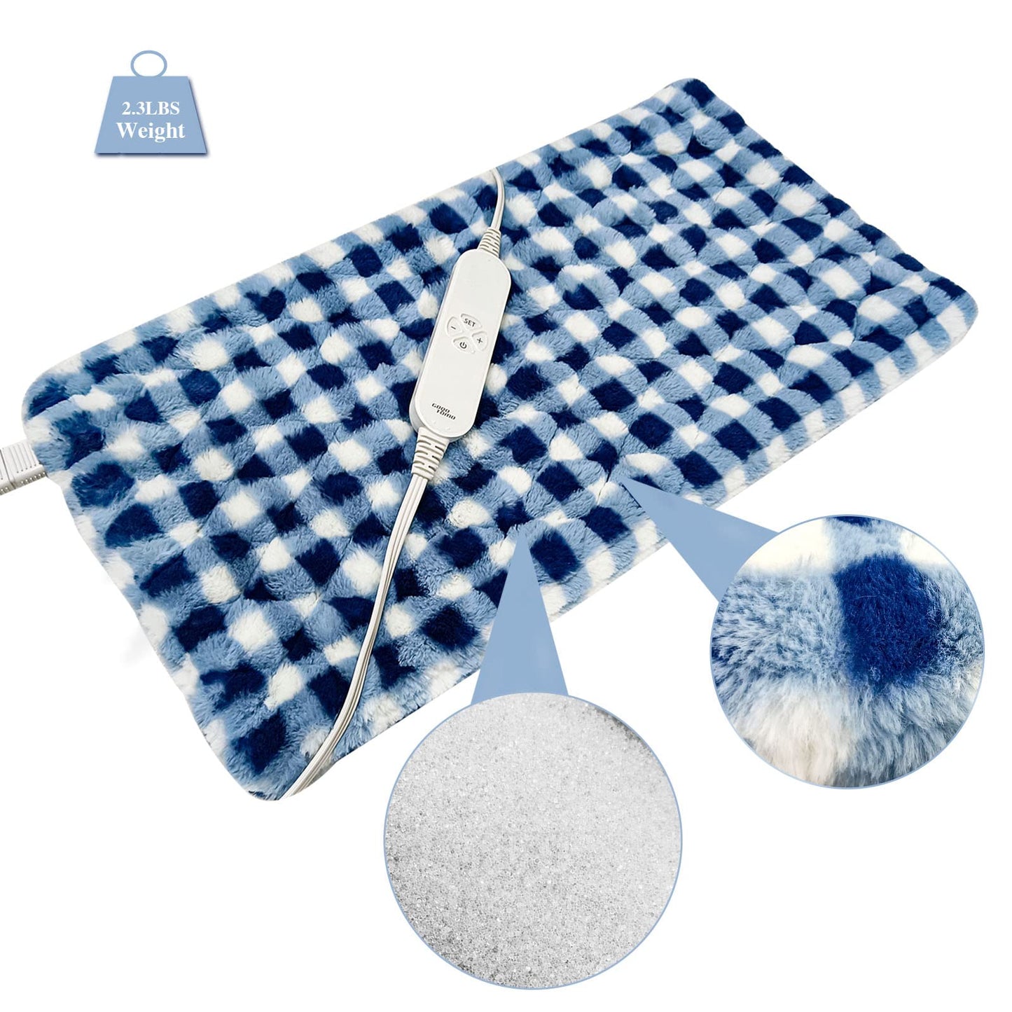 GOQOTOMO Full Weighted Electric Heating Pad for Back/Waist/Abdomen/Shoulder/Neck Pain and Cramps Relief - 2.3 lb Weighted with Auto-Shut Hot Heated Pad(12 * 24", LB002) Blue&White Grid