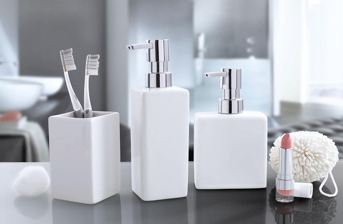 Luxury Bathroom Flash Soap Dispenser - Modern Porcelain Liquid Soap Dispenser, 10oz, Short, White