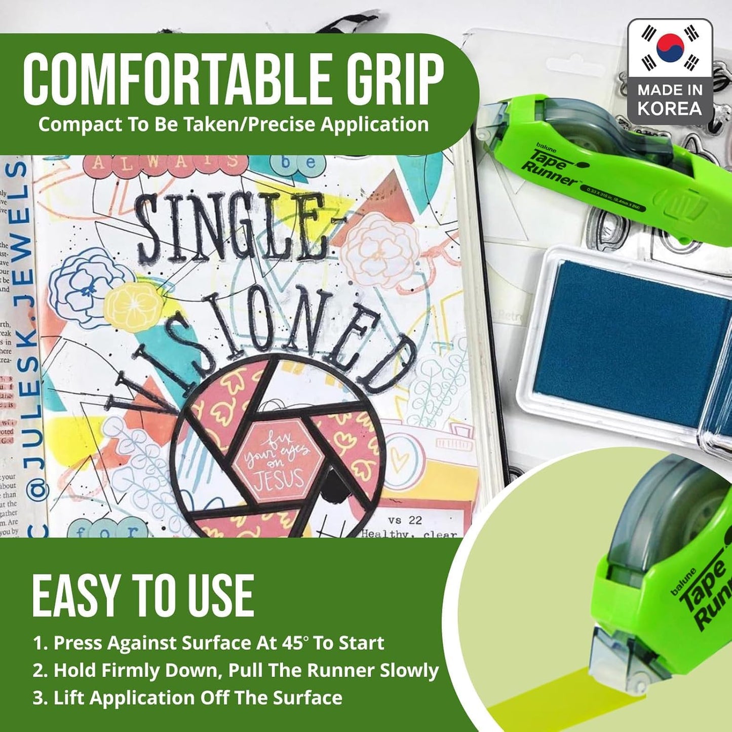 Double Sided Tape with Retractable Dispenser Roller - Permanent, Acid Free, Transparent - 2 Runners & 8 Refill Cartridges - Ideal Scrapbook Supplies & Scrapbooking Supplies Kit - 315 Inches Each
