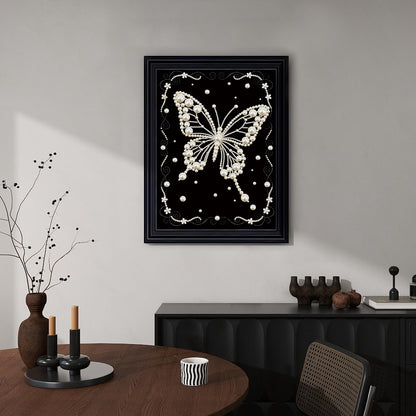 MVVMTOP Pearl Diamond Painting Kits for Adults Beginners, 5D DIY Butterfly Diamond Art with Half Round Pearl Drills and Crystal Rhinestones, Sparkling Diamond Dots Craft for Home Wall Decor