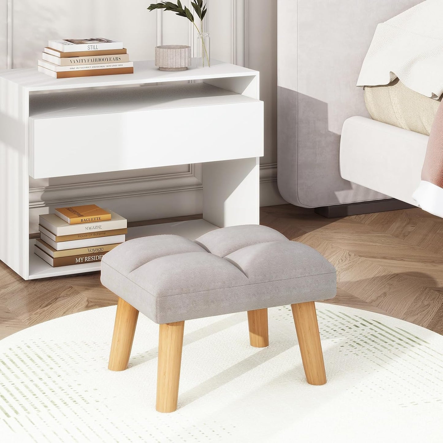 15.74" D11.81" W10.62" UHBD032G YMYNY Footstool, Small Ottoman Stool Chair with Wooden Legs, Modern Padded Sofa Seat