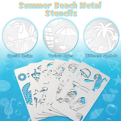 Lewtemi 6 Pcs Mixed Metal Stencil Wood Stencil Templates Stencils for Journaling Burning Stencils for Wood Carving Drawing Engraving Scrapbooking Journal Craft DIY (Summer Style)
