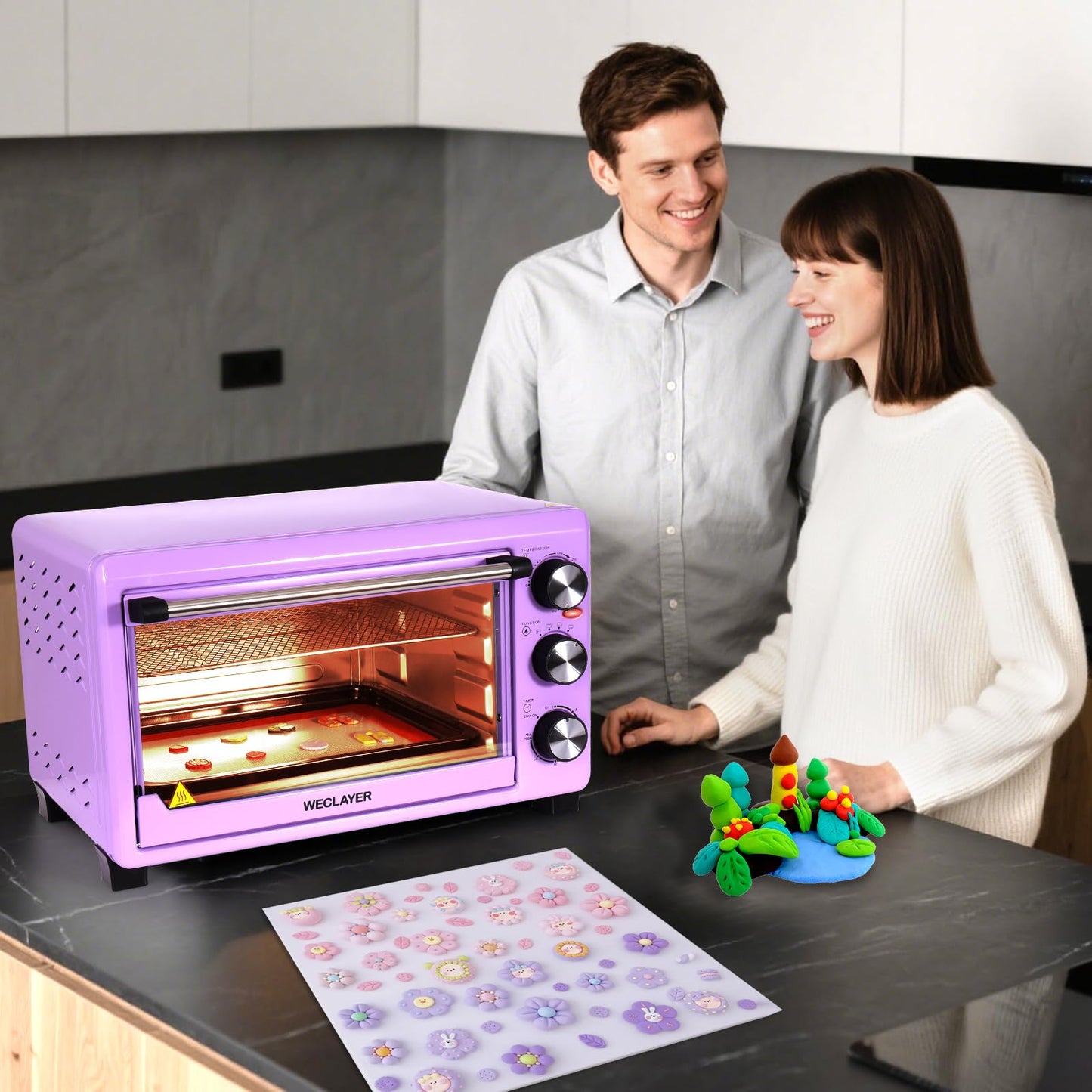 25QT Polymer Clay Oven with Adjustable Time & Temperature,Large Capacity Electric Oven for bake Clay,Polymer Clay Tools,Includes Tray,Wire Rack,Thermometer,Heat-resistant Silicone Mat and Gloves