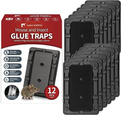 LULUCATCH Mouse & Insect Traps - 12 Pack of Non-Toxic, Heavy-Duty Sticky Traps for Home Use