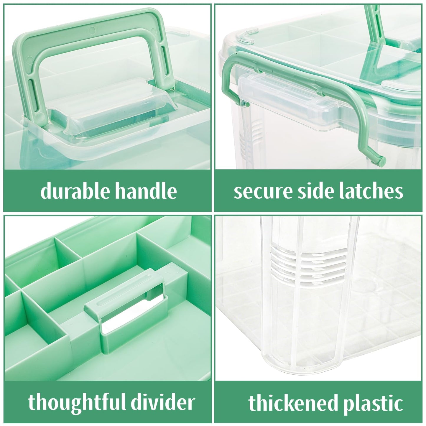 Goaste 15QT Clear Medicine Organizer Box with Handle, Plastic Medicine Container with Detachable Tray, Portable First Aid Bin Empty, Multipurpose Medical Storage Case for Home, Craft Supplies, Green