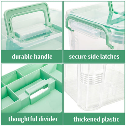 Goaste 15QT Clear Medicine Organizer Box with Handle, Plastic Medicine Container with Detachable Tray, Portable First Aid Bin Empty, Multipurpose Medical Storage Case for Home, Craft Supplies, Green