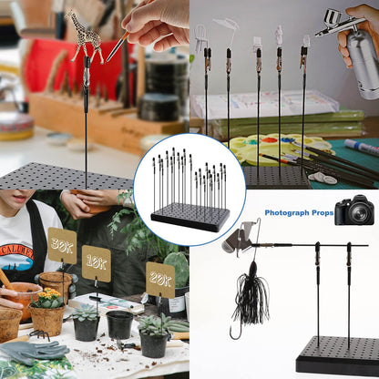 1PC Painting Stand Base and 1PC Cleaning Brush 10PCS 7.3inch Alligator Clip Stick and 10PCS 5.9inch Alligator Clip Stick Set Modeling Tools for Airbrush Hobby Model Parts