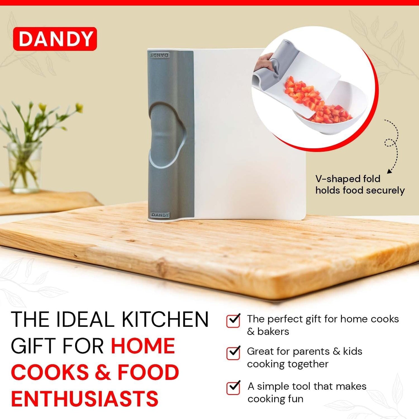DANDY ScooperDuper - Multi-Purpose Folding Food Mover, Dough Scraper Tool for Cutting Board and Chef’s Knife