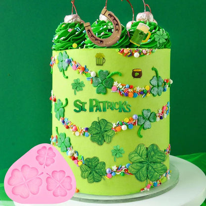 5Pcs St. Patrick's Day Silicone Molds, Shamrock Four-Leaf Clover Fondant Molds, Irish Hat Beard Beer Horseshoe Chocolate Baking Molds for Cake Decoration Cupcake Topper Candy Clay Resin