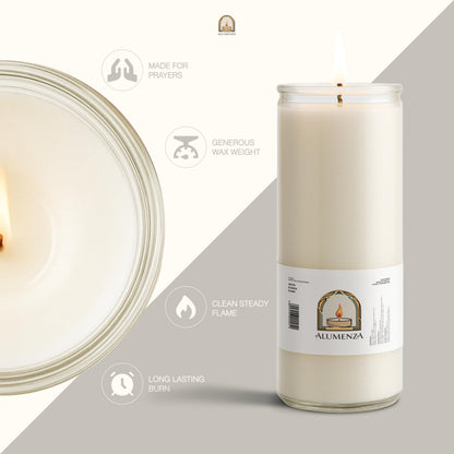Alumenza Bulk 3 Pack White 7 Day Candles in Glass Jar – Paraffin Wax, Clean Burning Unscented | Large & Tall Devotional Prayer Pillar Candles for Home, Memorial, Spells, Long Lasting